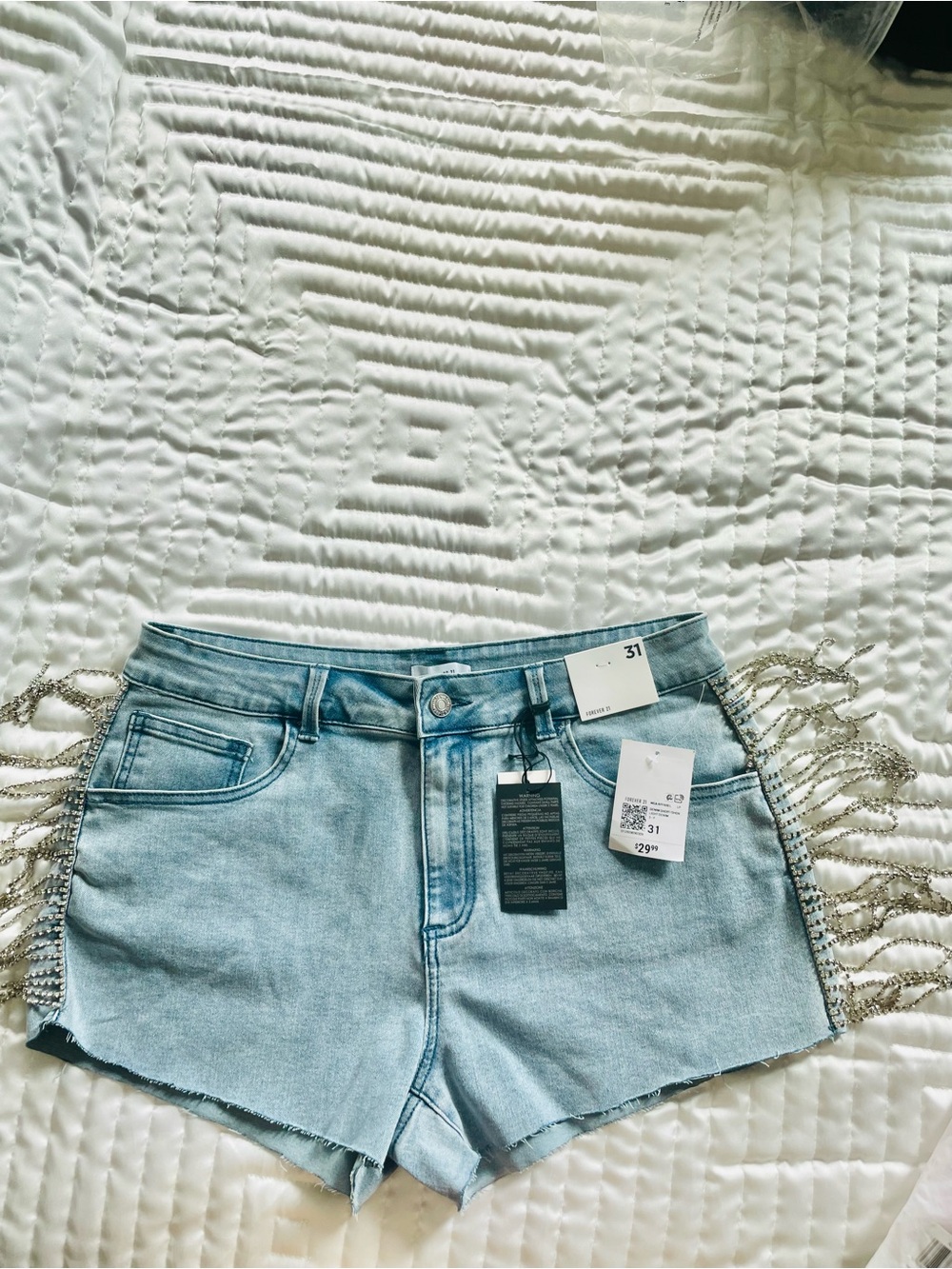Rue21 Light Blue Denim Shorts with rhinestone Fringe